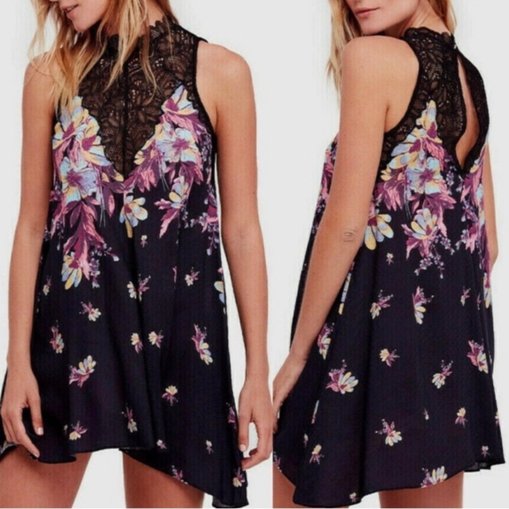 Free People Intimately Marsha black floral slip dress